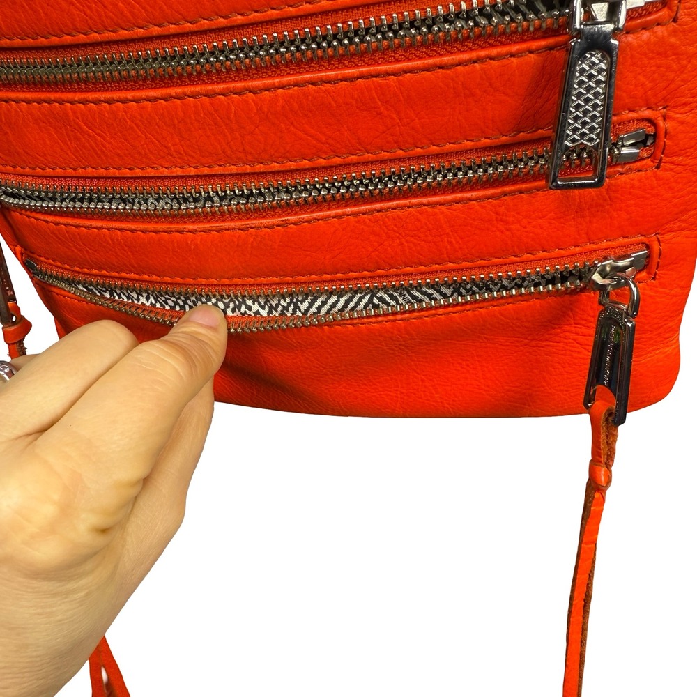 Rebecca Minkoff Red Leather Triple Zip Crossbody Bag Small Rock n‎ Roll Biker - Picture 9 of 16
